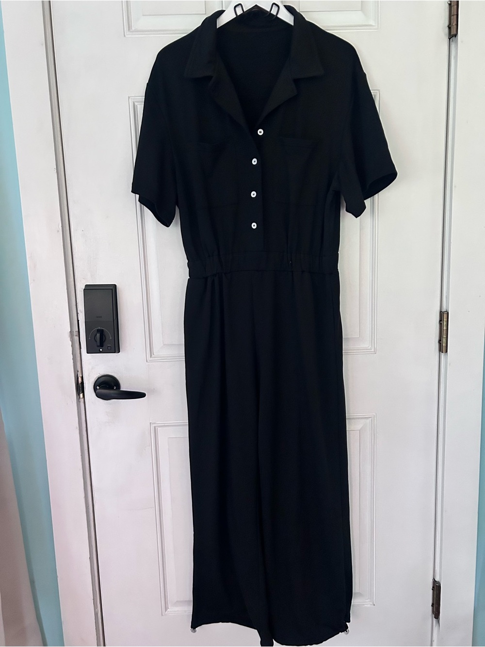 Classic Black Short-Sleeve Button Jumpsuit